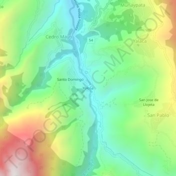 Topografische kaart Yolosa, hoogte, reliëf