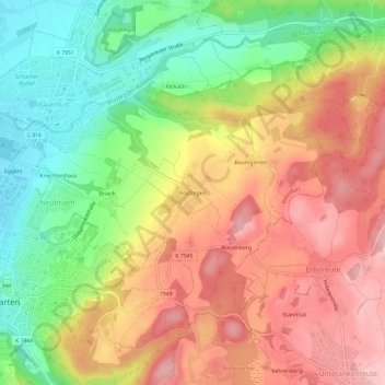 Topografische kaart Köpfingen, hoogte, reliëf