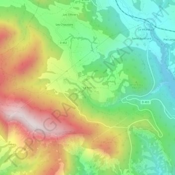 Topografische kaart Le Fein, hoogte, reliëf