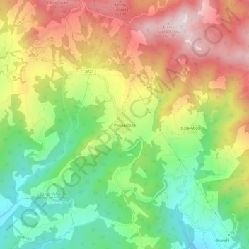 Topografische kaart Porcigatone, hoogte, reliëf