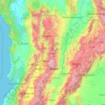 Topografische kaart Caldas, hoogte, reliëf