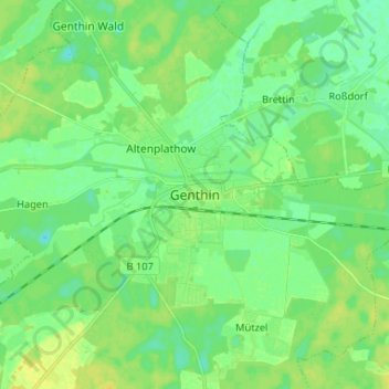 Topografische kaart Genthin, hoogte, reliëf