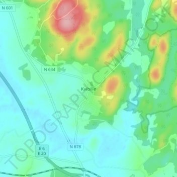 Topografische kaart Kvibille, hoogte, reliëf