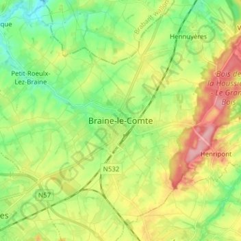 Topografische kaart Braine-le-Comte, hoogte, reliëf