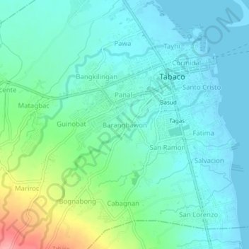 Topografische kaart Baranghawon, hoogte, reliëf