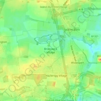 Topografische kaart Brunswick Village, hoogte, reliëf