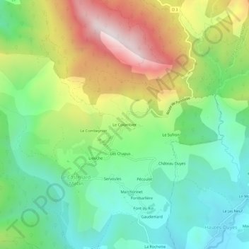 Topografische kaart Le Colombier, hoogte, reliëf