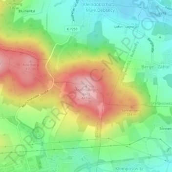 Topografische kaart Mönchswalder Berg, hoogte, reliëf