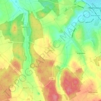 Topografische kaart Sießen, hoogte, reliëf