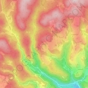 Topografische kaart Hierholz, hoogte, reliëf