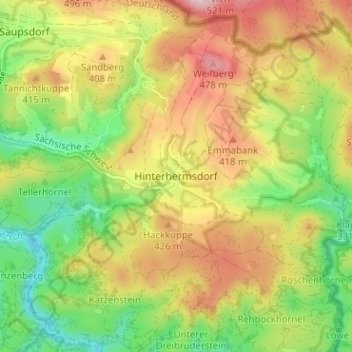 Topografische kaart Hinterhermsdorf, hoogte, reliëf