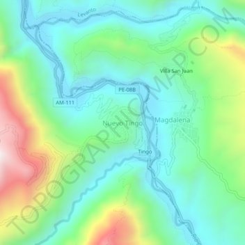 Topografische kaart Nuevo Tingo, hoogte, reliëf