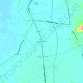 Topografische kaart Bayanan I, hoogte, reliëf