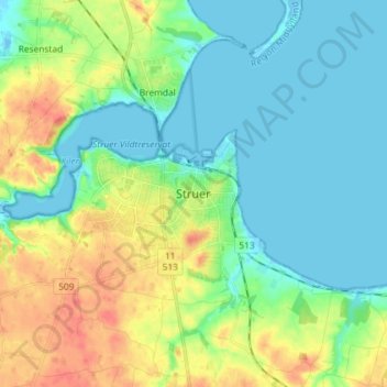 Topografische kaart Struer, hoogte, reliëf