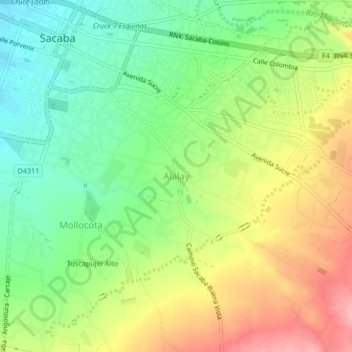 Topografische kaart Alalay, hoogte, reliëf