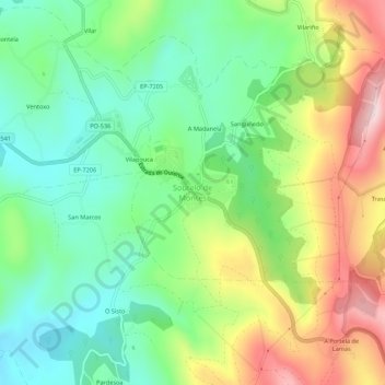 Topografische kaart Soutelo de Montes, hoogte, reliëf