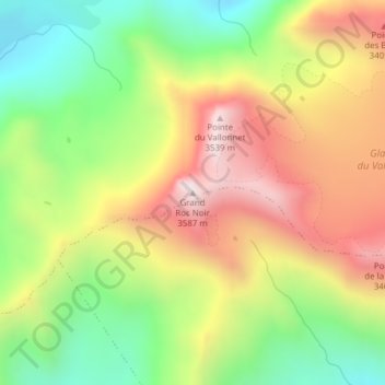 Topografische kaart Grand Roc Noir, hoogte, reliëf