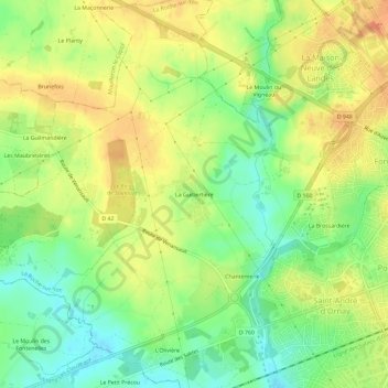 Topografische kaart La Guibertière, hoogte, reliëf