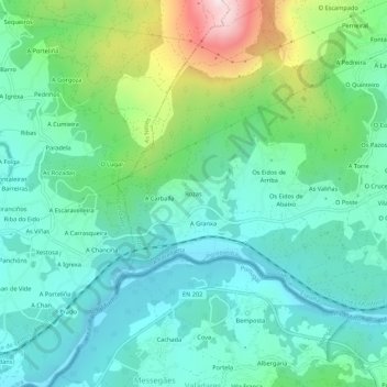 Topografische kaart Rozas, hoogte, reliëf