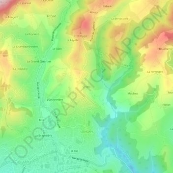 Topografische kaart Chana, hoogte, reliëf