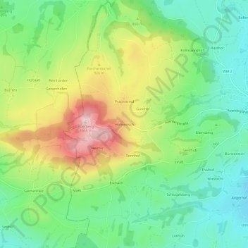 Topografische kaart Hohenösch, hoogte, reliëf