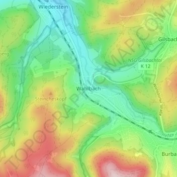 Topografische kaart Wahlbach, hoogte, reliëf