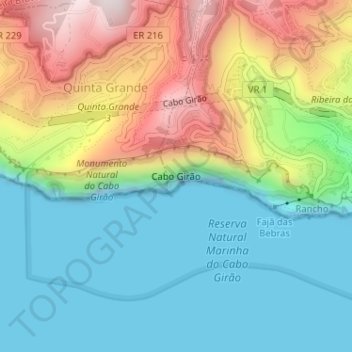 Topografische kaart Cabo Girão, hoogte, reliëf
