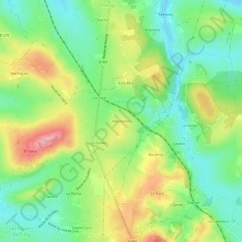 Topografische kaart Villemartin, hoogte, reliëf