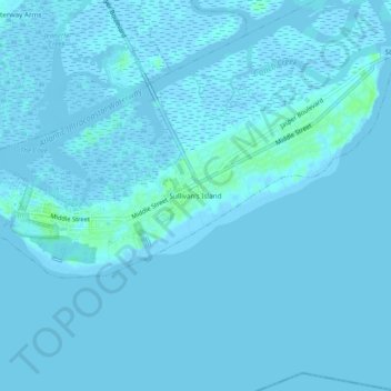 Topografische kaart Sullivans Island, hoogte, reliëf