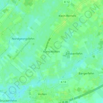 Topografische kaart Klein-Hollen, hoogte, reliëf