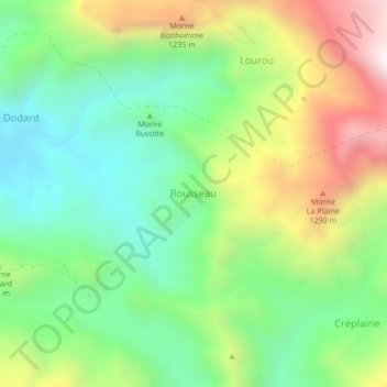 Topografische kaart Rousseau, hoogte, reliëf