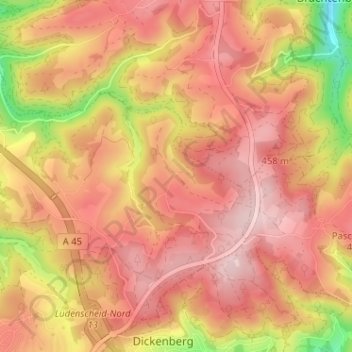 Topografische kaart Sonnenscheid, hoogte, reliëf