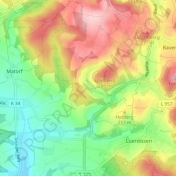 Topografische kaart Huxol, hoogte, reliëf