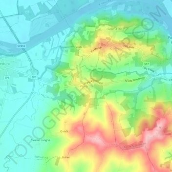 Topografische kaart Vialarda, hoogte, reliëf