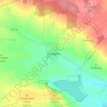 Topografische kaart Tüngeda, hoogte, reliëf