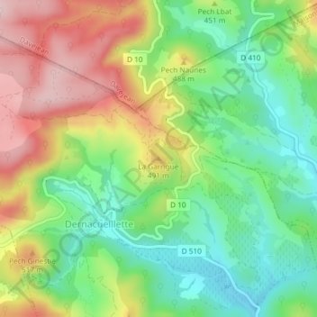 Topografische kaart La Garrigue, hoogte, reliëf