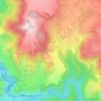 Topografische kaart Combriaux, hoogte, reliëf