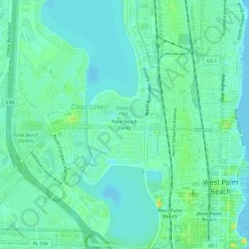Topografische kaart Palm Beach Lakes, hoogte, reliëf