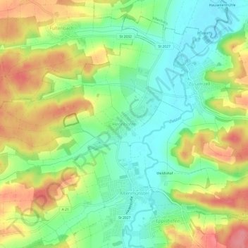 Topografische kaart Hennhofen, hoogte, reliëf