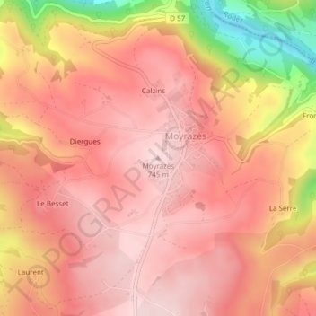 Topografische kaart Moyrazès, hoogte, reliëf