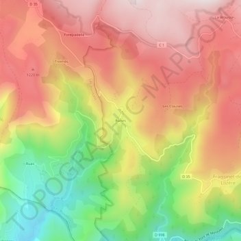 Topografische kaart Runes, hoogte, reliëf