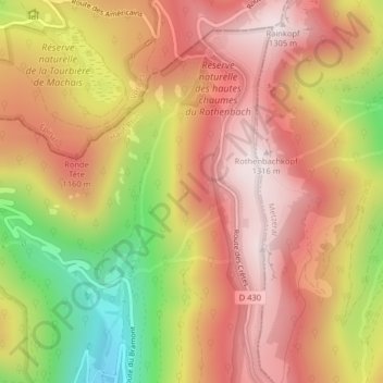 Topografische kaart Herz, hoogte, reliëf