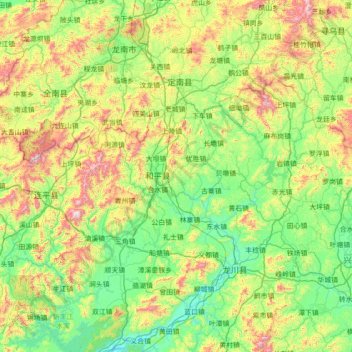 Topografische kaart 和平县, hoogte, reliëf
