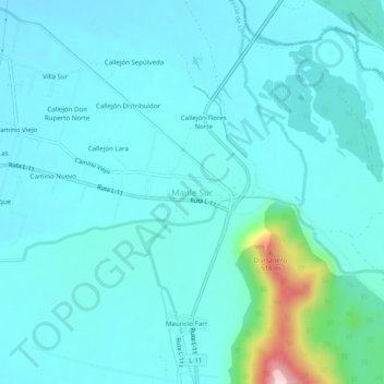 Topografische kaart Maule Sur, hoogte, reliëf