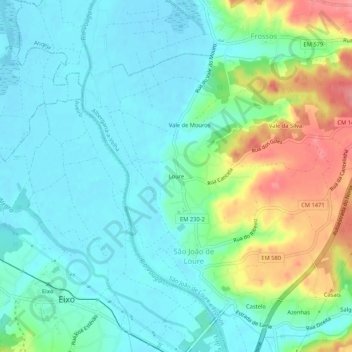 Topografische kaart Loure, hoogte, reliëf