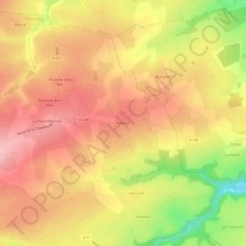 Topografische kaart Palières, hoogte, reliëf