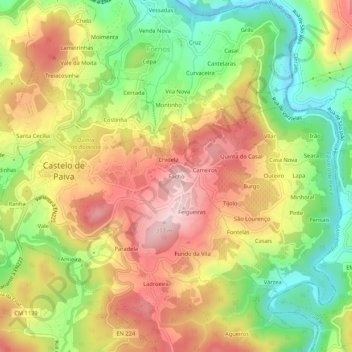 Topografische kaart Facho, hoogte, reliëf