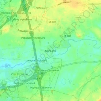Topografische kaart Nordanå, hoogte, reliëf