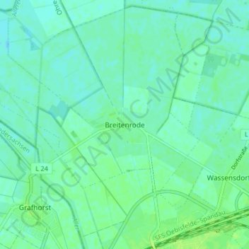 Topografische kaart Breitenrode, hoogte, reliëf