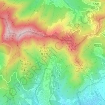 Topografische kaart Mina de Can Ruti, hoogte, reliëf